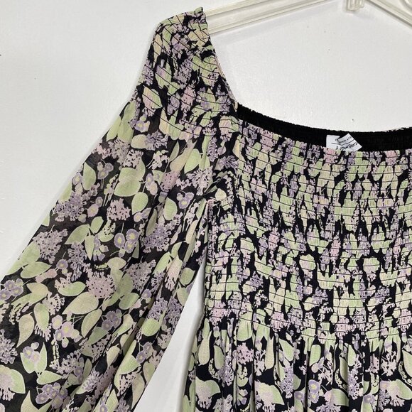 & Other Stories Smocked Floral Dress Womens Size 4 Long Sleeve Mini Square Neck - Picture 4 of 14